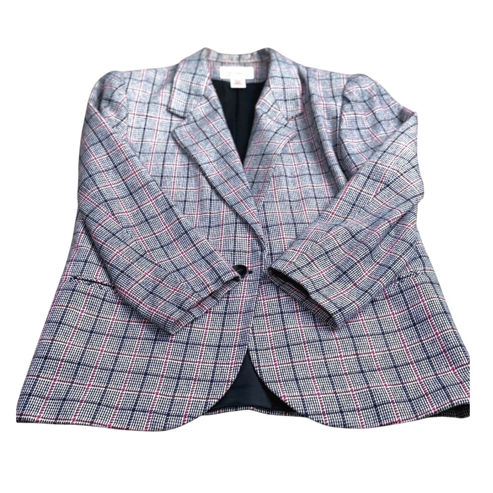Worthington Glen Plaid Wool Blend Lined Blazer Women 12P 90s Y2K Business Casual